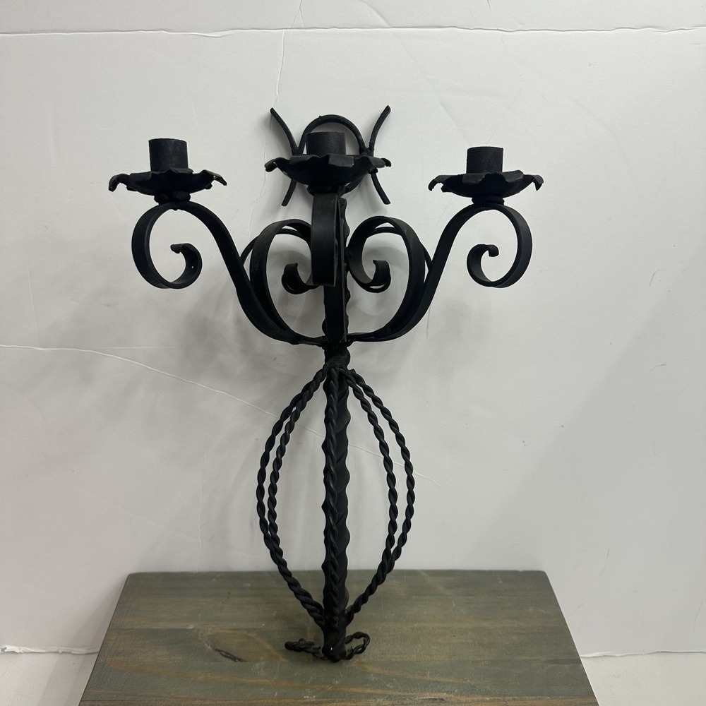 Vintage Twisted Wrought Iron 3 Candle holder wall Sconce scroll Gothic Victorian